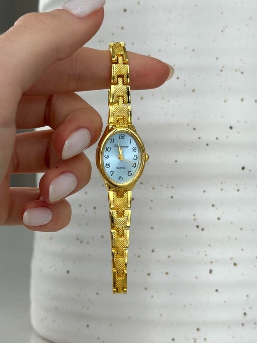 Sku0508 Retro Gold Blue dial Women Oval Watch Bracelet Stainless steel+gift bag